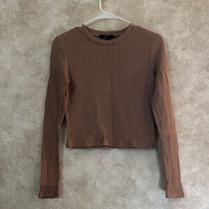 Forever 21 Tan Ribbed Long Sleeve Crop Top